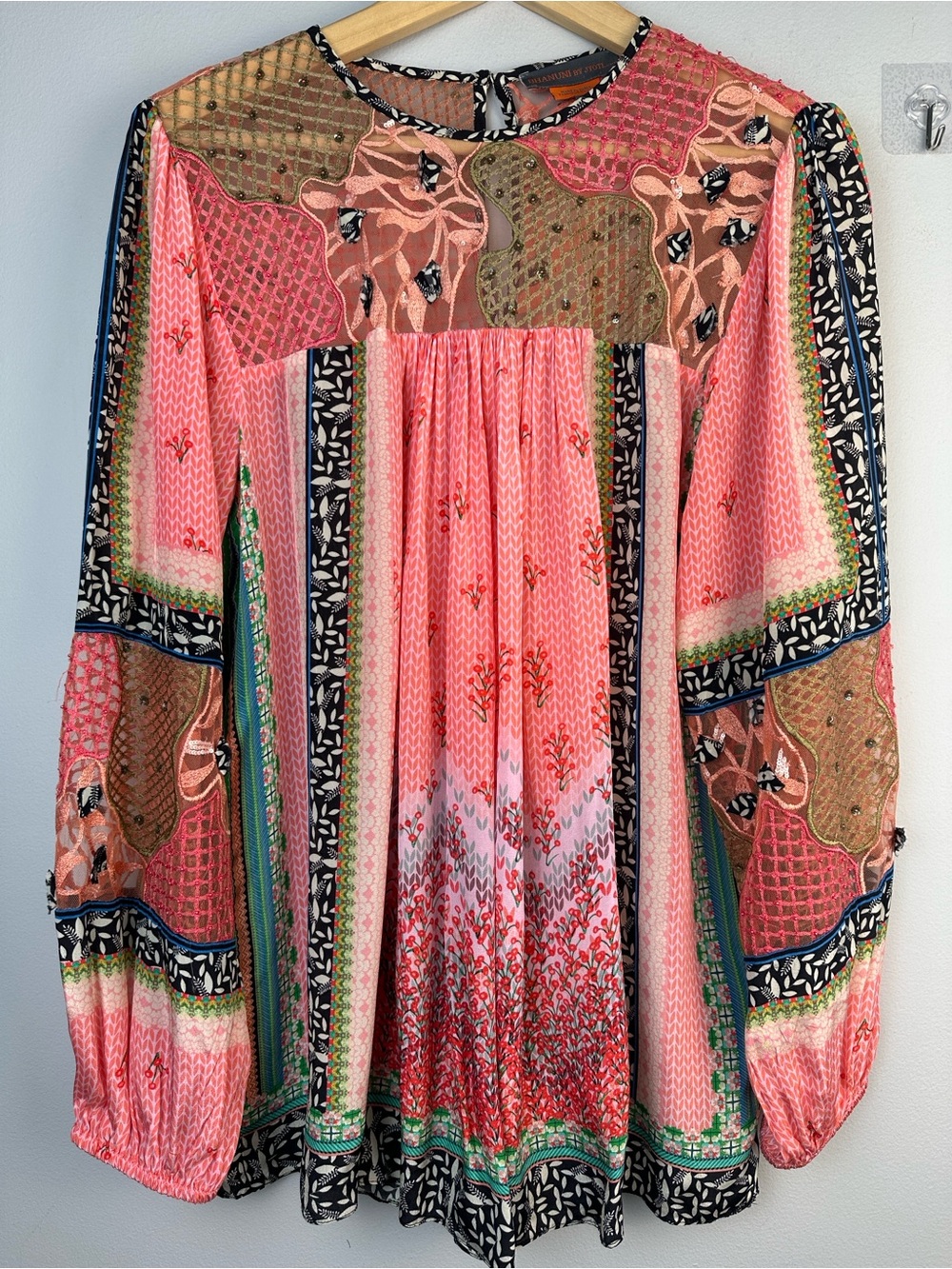 Bhanuni by Jyoti Rosario Embroidery Blouse SM Bohemian High Neck Long Sleeve Top - Picture 2 of 16